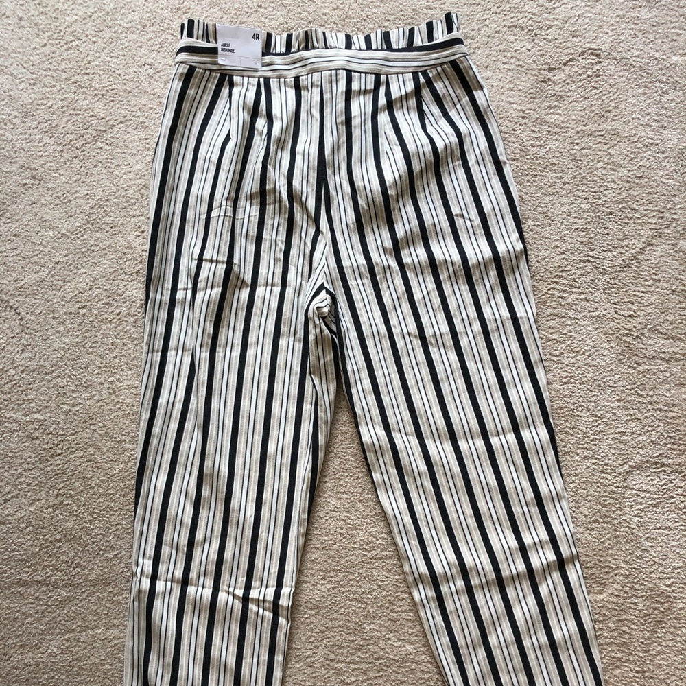 Express High Rise Ankle Striped Paperbag Pants Trousers White Black New Hi Waist - Picture 10 of 13